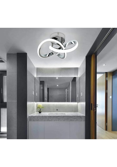 Burenze Modern Tekli Plafonyer Tavan Led Avize Krom Beyaz Işık