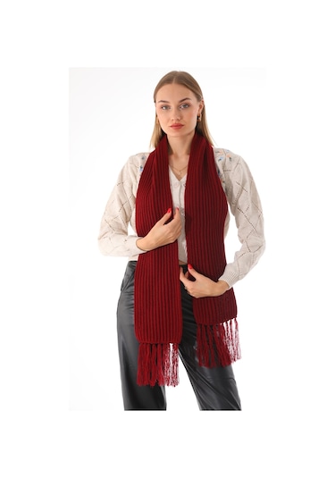 Kadın Selanik Örme Bordo Atkı Bordo