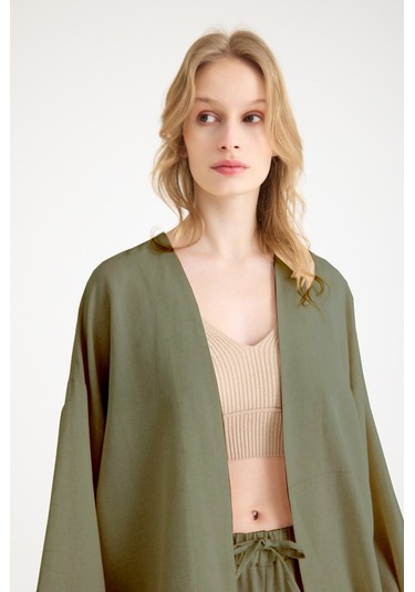 Keten Kadın Salaş Kimono İkili Haki Takım Haki