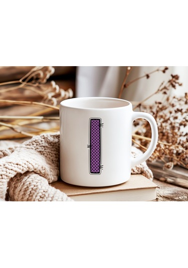 I Harfi Mor Puantiyeli Kupa Bardak - Polka Dot Tasarım Kahve Çay Bardak - Kişiye Özel Hediyelik Beyaz