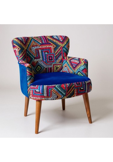 Roma Berjer - Modern Tekli Koltuk - Dijital Baskı Kumaş - Mavi