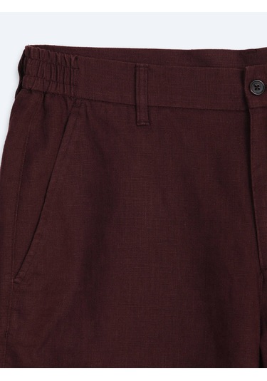Kip Bordo Düz Dokuma Jogging Fit Casual Pamuk Karışımlı Bermuda