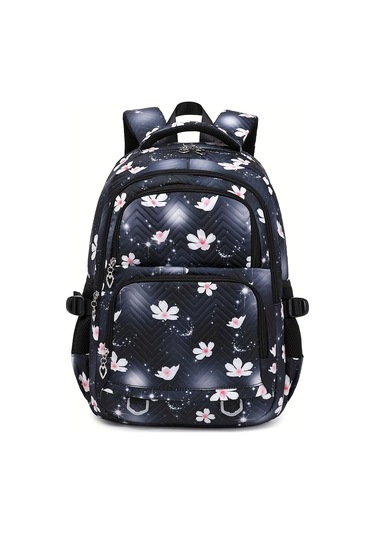 Büyük Pembe Çiçek Desenli Kadın Omuz Çantası-okul, Seyahat Çok Fonksiyonlu Sırt Çantası, Hafif Geniş Kapasiteli Çok Cepli Kitap Çantası, Kızlar İçin Açık Seyahat Çantası, Dayanıklı Yüksek Kalite Black