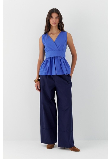 Kuşak Bağlamalı Kolsuz Bluz İndigo Indigo