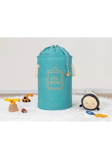 Baby Kullanımı Kolay Desenli Taşınabilir Torbalı Yuvarlak Sepet Yeşil 04270