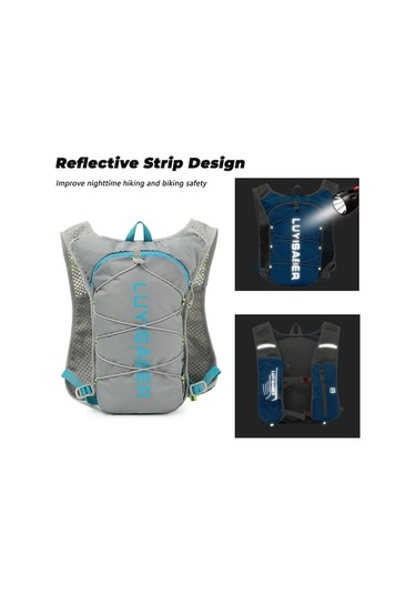 Fortunelane Mavi Nilon Spor Sırt Çantası - Yansıtıcı, 1.5l Su Torbası, Omuz Askısı, Telefon Cebi, Açık Mavi