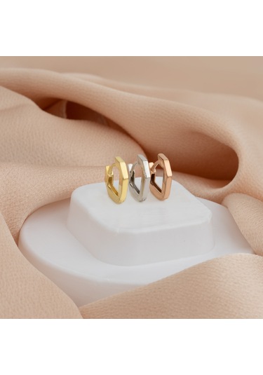 Dkmn Gümüş Modern V Şekilli Gümüş Halka Küpe