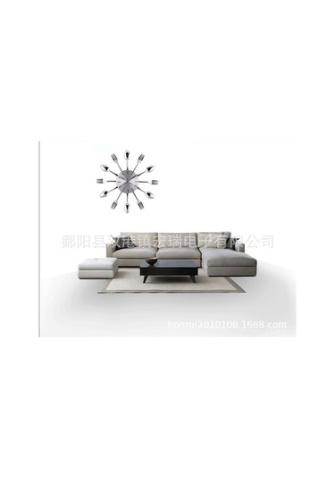 Mufunye Gümüş Renkli Paslanmaz Çelik Yemek Takımı Duvar Saati - Restoran İçin Sessiz Fonksiyonel Dekoratif Saat Gümüş