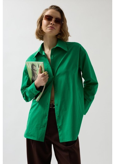 Sırt Dekolteli Bağcıklı Gömlek Yeşil