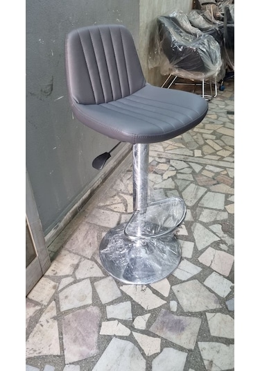 Gri Deri Amortisörlü Mutfak Bar Tabureleri Gri