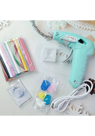 Honeybeeshop Beyaz Takım 10w 20w Şarj Edilebilir Usb Manuel Damlamayan Tutkal Tabancası 30 Renkli Çubuk Ve Ayı Figürlü Değirmen Kart Paketi