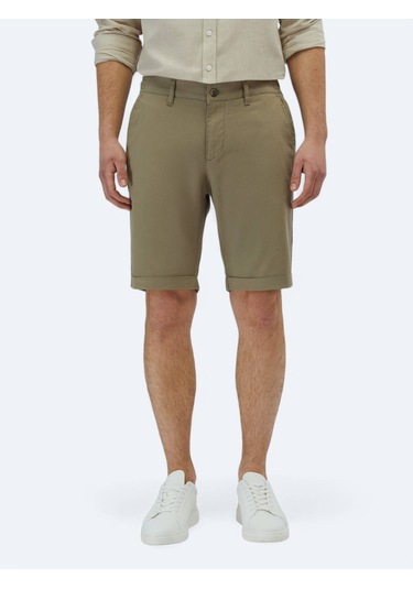 Vizon Düz Dokuma Slim Fit Casual Pamuk Karışımlı Bermuda Vizon