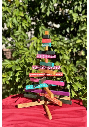 Leftover Ahşap Yılbaşı Ağacı - 54cm Çok Renkli