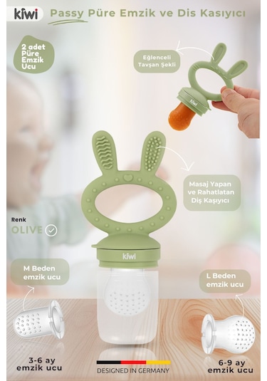 Kiwi Passy Püre Emzik Ve Diş Kaşıyıcı Bebek Meyve Süzgeci+buz Kalıbı- Olive