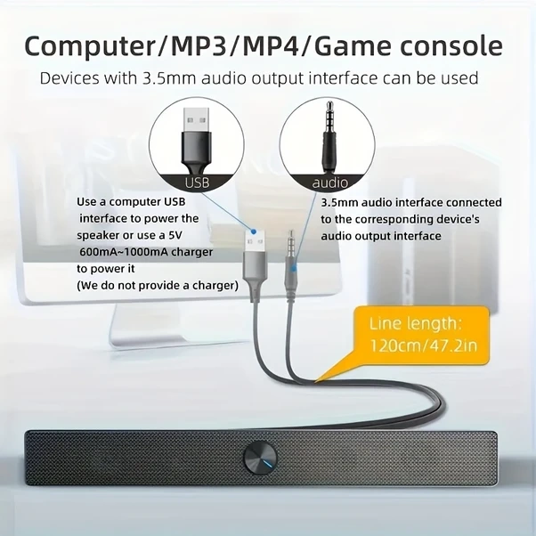 Willowhaven Siyah Usb Güçlü Kompakt Soundbar, Stereo Ses, Aux Girişi, Tv Ve Bilgisayar İçin