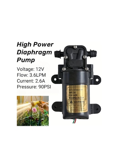 Boatshop1 1 Adet 12v 90psı 3.6lpm Tarımsal Elektrikli Su Pompası Siyah Mikro Yüksek Basınç Diyafram Su Püskürtücü Araba Yıkama 1pc
