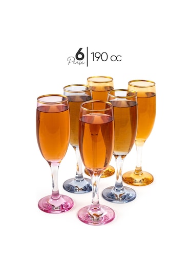 Mest 535 Model 3 Renk 6 Adet Kahve Yanı Su Bardağı Seti 190 Cc Bal, Pembe, Mavi 3 Renk