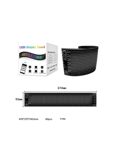 Led Matrix Panel Rg-b Ekran Kumandalı App Kontrollü İş Yeri Otomobil Tır Kamyon Cam Veya Duvar Uyuml Çok Renkli