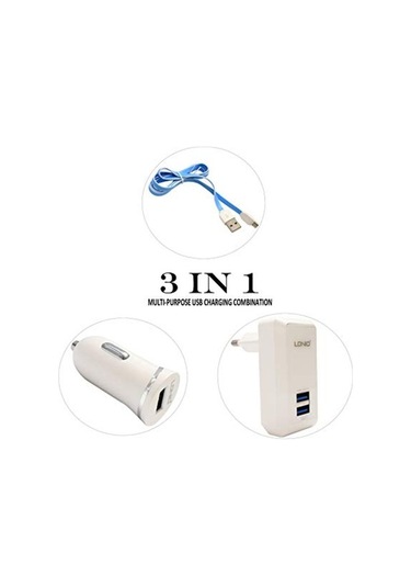 3ın1 Araç Şarjı + Duvar Şarjı + İphone Uyumlu Şarj Kablosu An-7278 Nt