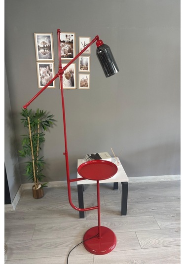 Windy Kırmızı Gövde Füme Cam Lambader Tepsili Makas Gövde Modern Oturma Odası Füme