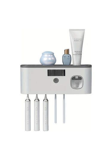 Oldfriend Usb Şarjlı Akıllı Diş Fırçası Askısı 5 Gözlü Duş Jeli Dispenserli Beyaz Siyah Siyah Ve Beyaz Renk