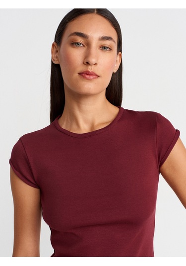 Dilvin 31779 Bisiklet Yaka Basic T-shirt-açık Bordo Açık Bordo