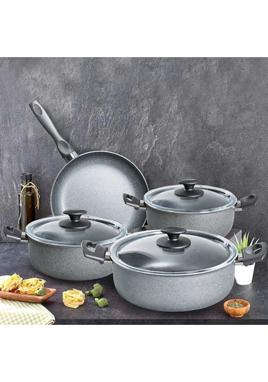 Papilla Fred Granit 7 Parça Gri Kırçıllı Tencere Seti