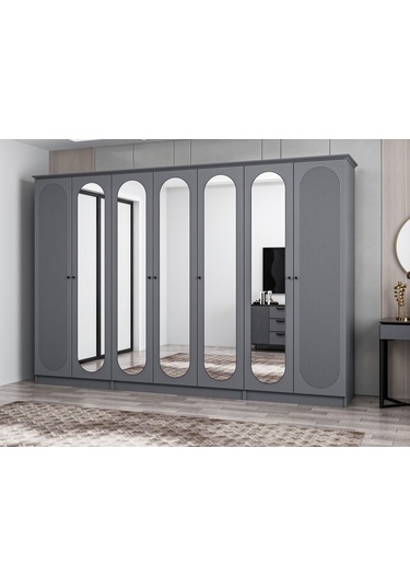 Kale 7 Kapak 5a 2ç Dolap Antrasit - Mebran Defne Ayna Antr 190cm Antrasit