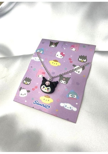 Kuromi Renkli Çizgi Film Karakter Kolyesi - Zincirli Tasarım Çok REnkli