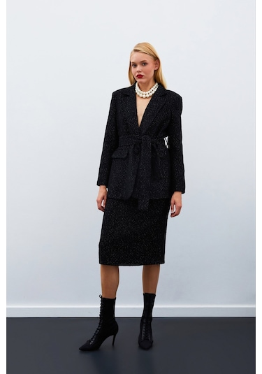 Sateen Midi Boy Tüvit Etek - Siyah-135026 Siyah