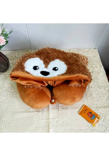 Sevimli Peluş Kapüşonlu U Şeklinde Yastık-feifei