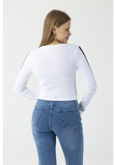 Giysa Kadın Bisiklet Yaka Kolu Biyeli Basic Body Beyaz - Ms0001276 Beyaz