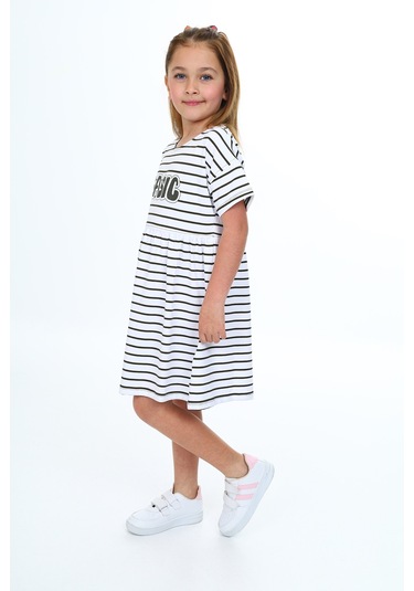 Toontoy Kız Çocuk Çizgili Elbise Haki