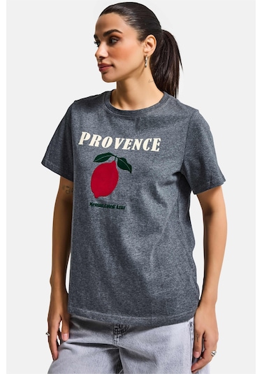 Itsbasic Kadın Gri W5 Oversize Baskılı %100 Pamuk T-shirt