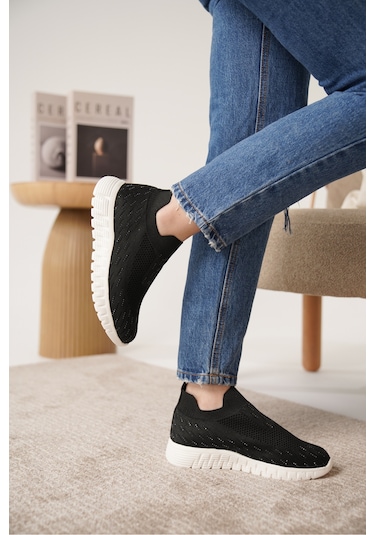 Marvin Günlük Ortopedik Kadın Sneaker Spor Ayakkabı Siyah-beyaz