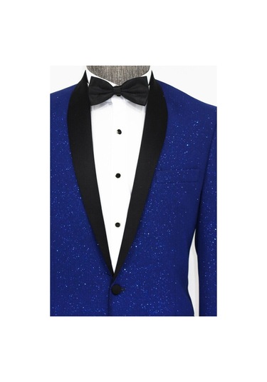 Wessi Şal Yaka Simli Lacivert Erkek Smokin Ceket Lacivert