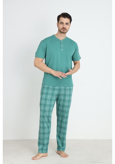 Arcan Arc Erkek Pijama Takımı Kısa Kol Düğmeli Yeşil