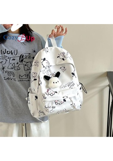 Siyah Ortaokul Ve Lise Öğrencileri İçin Cozy Up Kadın Minimalist Baskılı Sırt Çantası, Graffiti Günlük Sırt Çantası Siyah