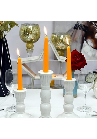 6 Lı Kısa Turuncu Konik Şamdan Mum Yükseklik 18 Cm Turuncu