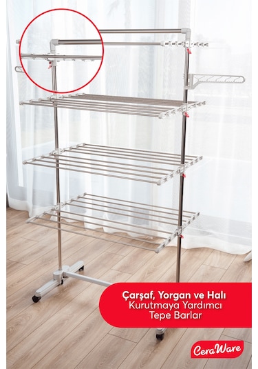 Ceraware 4 Katlı Çamaşırlık Lüks Çamaşır Kurutma Askılığı Gri