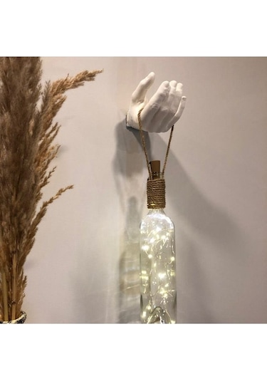 El Yapımı Heykel El Dekorlu Led Işıklı Beyaz Şarap Şişesi Aplik Çok Renkli