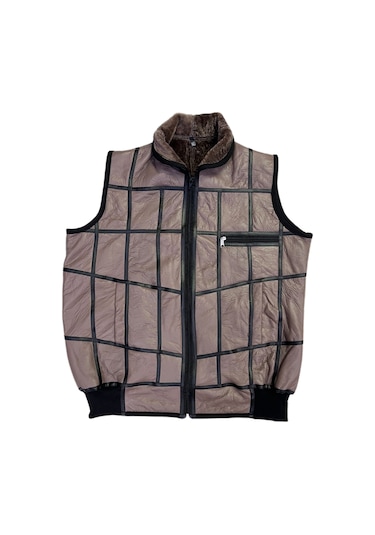 Içi Kürk-Dışı Süet Gerçek Deri Yakalı Ve Trikolu Yelek Bej