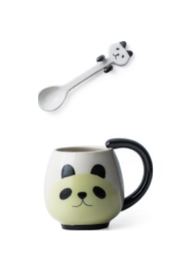 El Boyalı Kahve Fincanı Güzel Panda Seramik Kupa Çay Fincanı Inda Çay Kaşığı Kupalar Siyah A