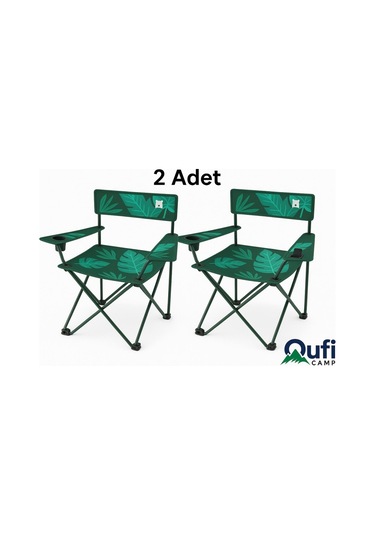 2 Adet Qufi Desenli Katlanır Kamp Piknik Sandalyesi Rejisör Koltuğu Yeşil Yeşil