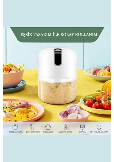 2'li Şarjlı Mini El Rondosu Çelik 3 Bıçaklı 250 Ml Mutfak Robotu Hazneli Sebze Et Doğrayıcı Rende