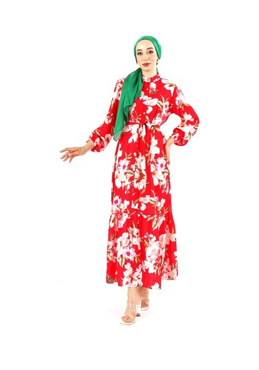 Fatma Sezen Çiçekli Saten Elbise Beyaz