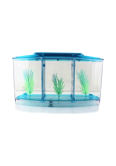 Vkemall 3 Bölmeli Akrilik Akvaryum, Betta Balıkları İçin Yalıtımlı, Led Işıklı, Temiz Alt Izgara, Mavi Bbt4s