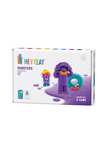 Hey Clay Hava İle Kuruyan Kil 6'lı Kutu - Monsters Hipster, Bigwig, Donut