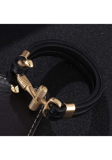 Punk Çelik Çapa Bilezikler Charm Deri Bilezik Bilezikler Erkek Takı Moda Hediye Siyah