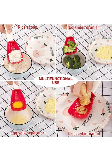 Kırmızı Çok Fonksiyonlu Yemek Kaşığı Mutfak Süzgeci Kepçe Kesmek İçin Sarımsak Asılı Delik Yenilikçi Patates Sarımsak Presi Mutfak Aksesuarı
